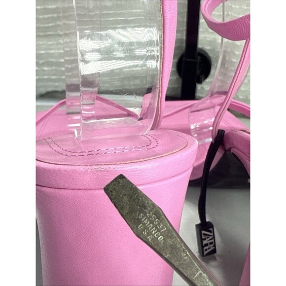 (S1) Zara Womnen's Sandal of Leather Pink Strappy Chunky Heel Size 8 NWT - Picture 4 of 14